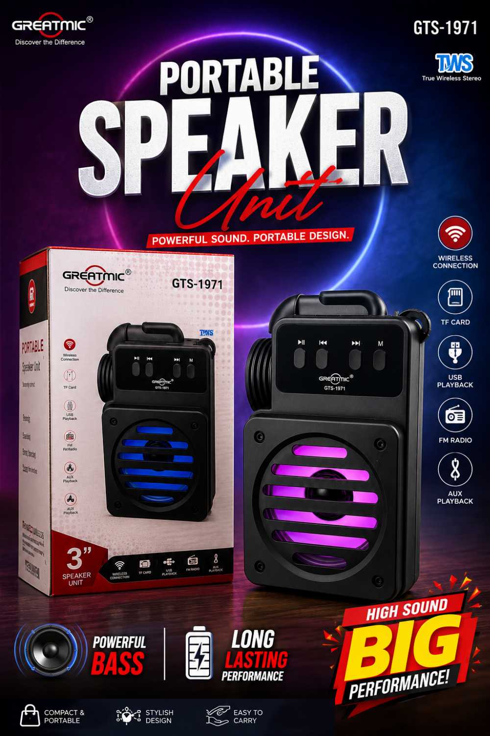 Greatmic GTS-1971 Portable Bluetooth Speaker