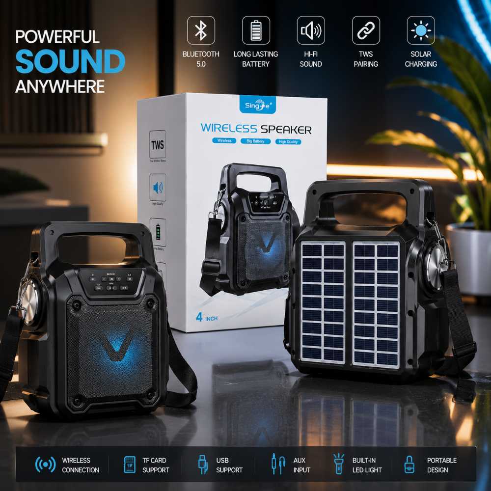Portable Solar Bluetooth Speaker with LED Flashlight