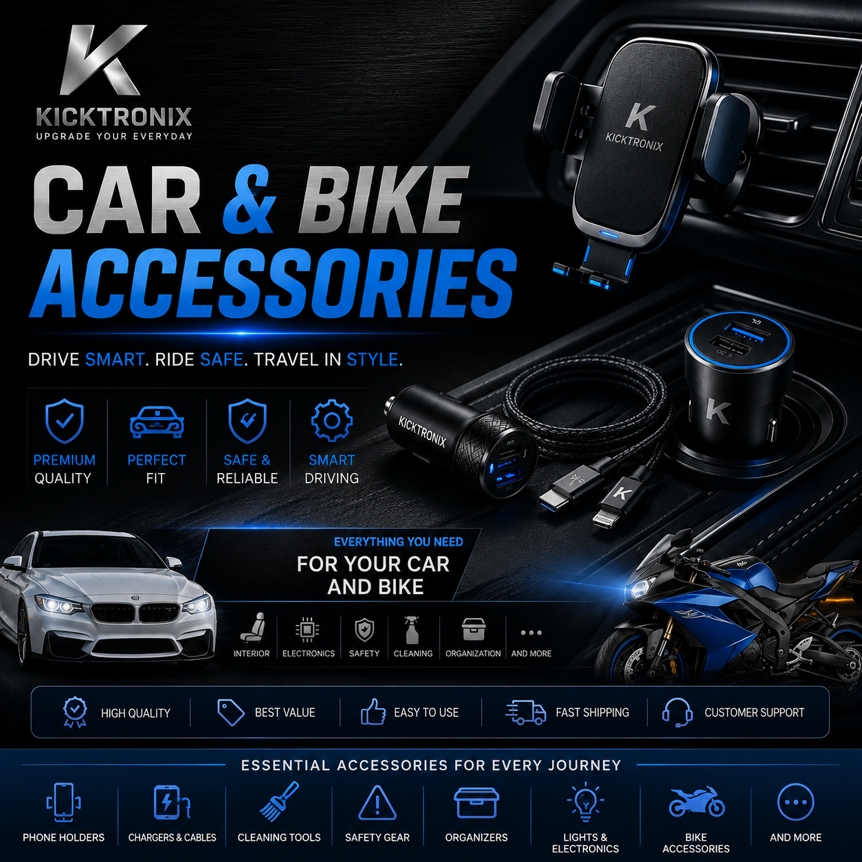 Car & Bike Accessories - Holders, Chargers & More