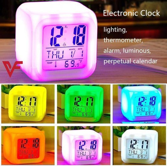 7-Color LED Digital Alarm Clock colorful night light mode