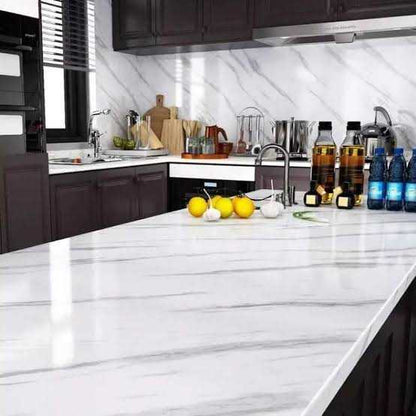 Marble Wallpaper Roll on kitchen backsplash