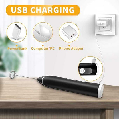 Rechargeable Coffee Beater and Milk Frother on kitchen counter