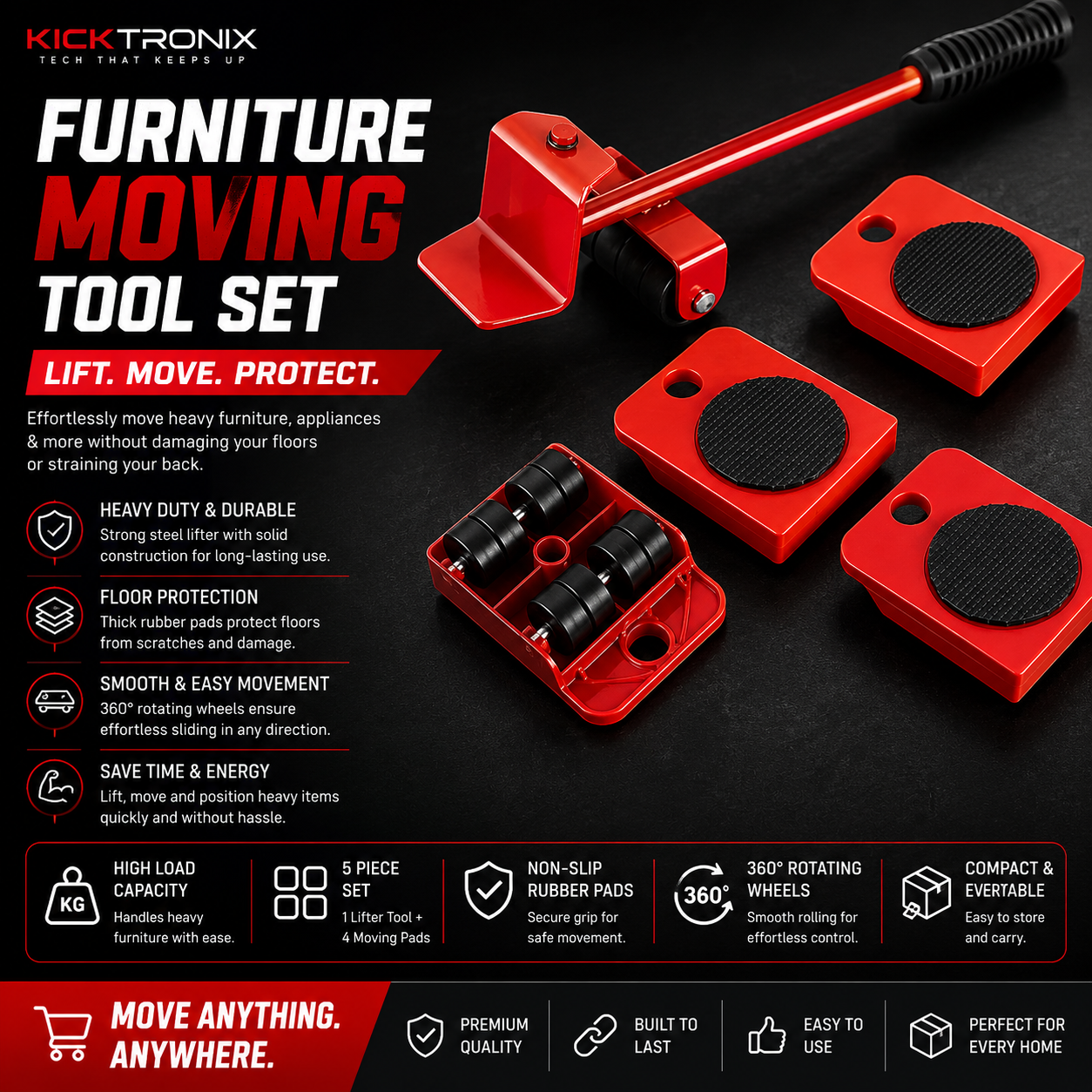 Heavy Duty Furniture Mover Tool Set – Red