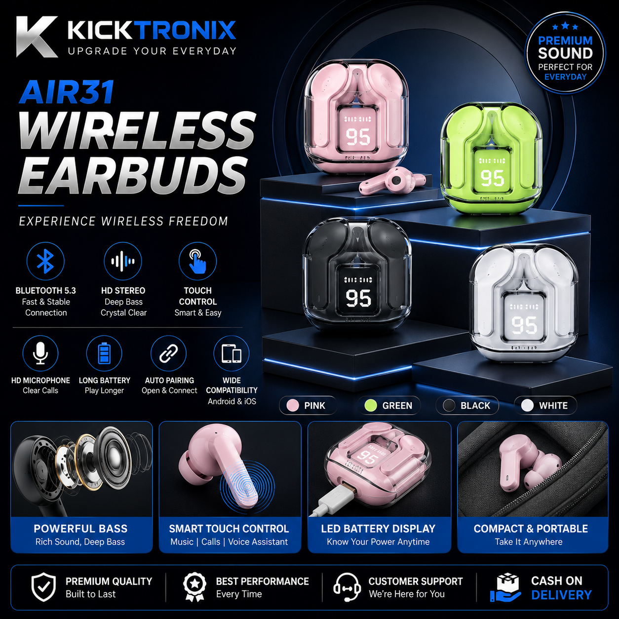 Air31 Wireless Bluetooth 5.3 Earbuds