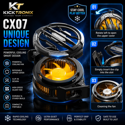 Magnetic phone cooler for gaming designed to keep devices cool with powerful fan and magnetic attachment.