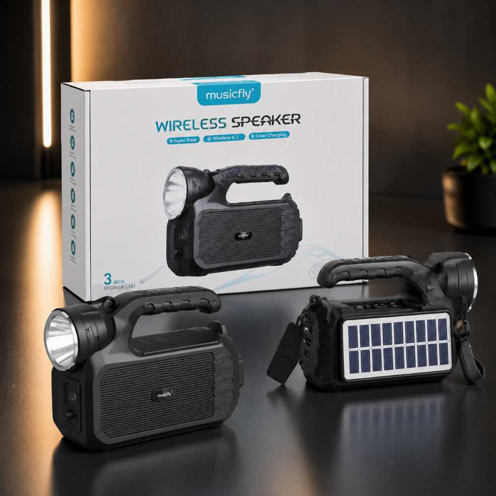 Portable Bluetooth Speaker with Flashlight & Solar Charging