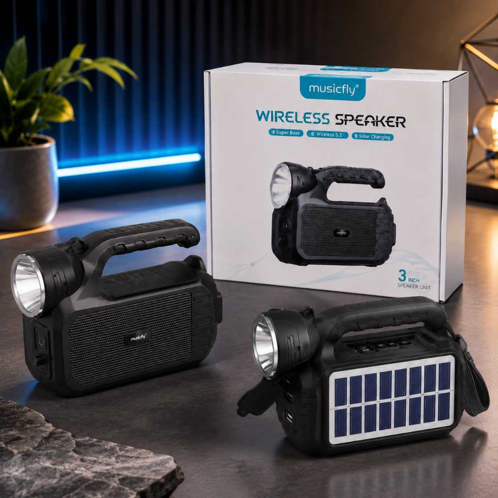 Portable Bluetooth Speaker with Flashlight & Solar Charging