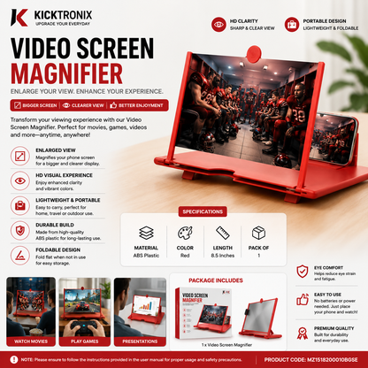 Portable 3D Phone Screen Magnifier - product infographic with features
