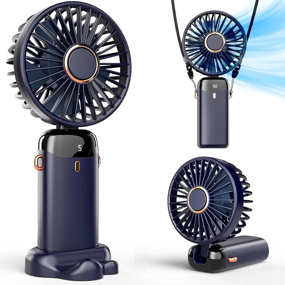 Rechargeable Portable Hand Fan with LED Display | 5-Speed Mini USB Fan (Type-C Charging)