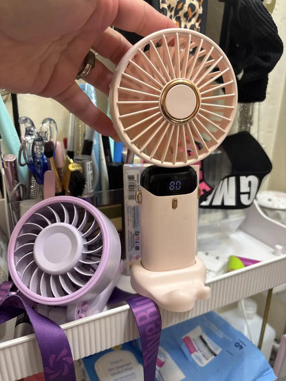 Portable Rechargeable USB Hand Fan with LED Display - rose gold color option