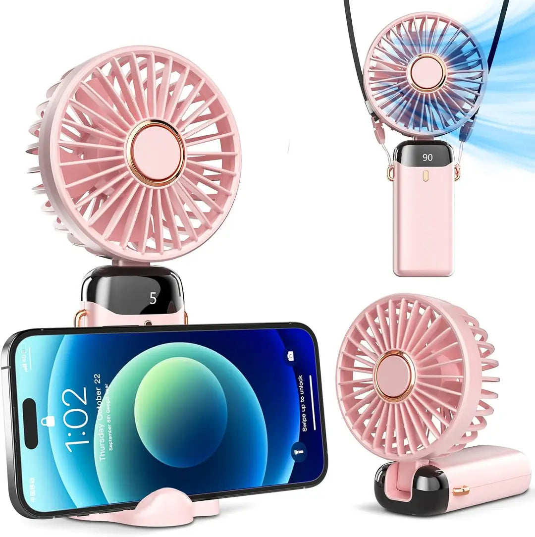 Rechargeable Portable Hand Fan with LED Display | 5-Speed Mini USB Fan (Type-C Charging)