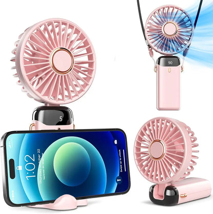 Portable Rechargeable USB Hand Fan with LED Display - pink and blue color options