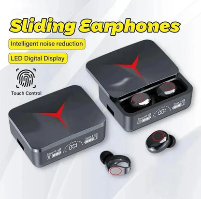 M90 Pro Gaming Earbuds | Bluetooth 5.3 TWS - sliding case with earbuds inside