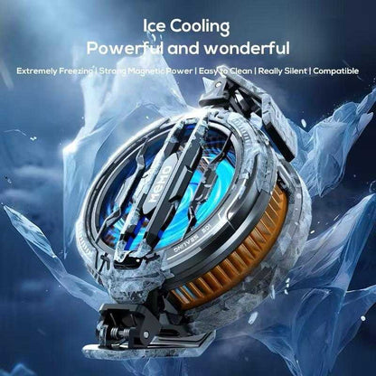 Magnetic phone cooler for gaming with ice cooling technology and strong magnetic power, designed for mobile gaming performance.