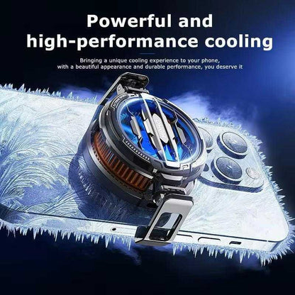 Magnetic phone cooler for gaming on a smartphone, showcasing powerful and high-performance cooling features