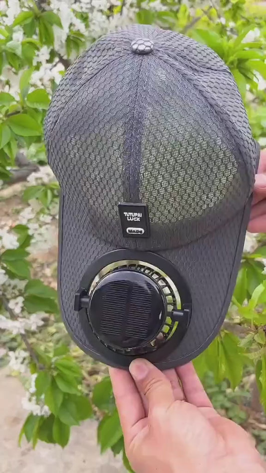 Rechargeable Cooling Fan Cap | USB and Solar Rechargeable